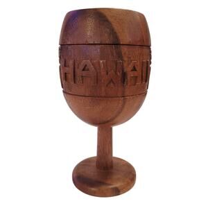 Hawaii Monkey Pod Wood Goblet Hawaiian Tiki Hut Mug Hand Carved 8in Tall